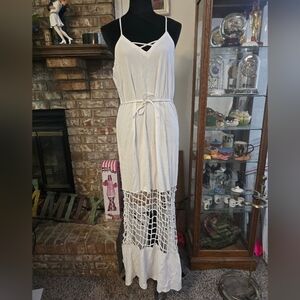 Chaser White Maxi Dress with Crochet Detail